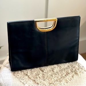 Vintage Giani Bernini Gold D Handle Black Leather Clutch